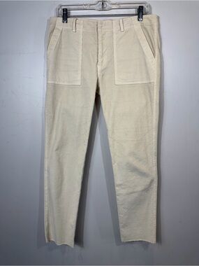 Nili Lotan Tel Aviv Corduroy Crop Pants Cream Ivory Raw Hem Utility Pockets 6